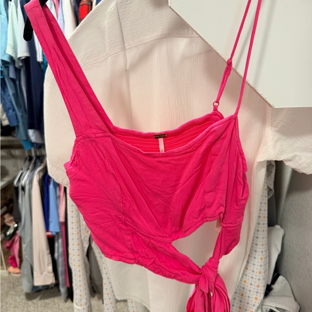 Free people Hot Pink Asymmetrical Tie-Front Crop Top size small